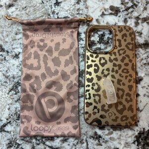 Loopy Case Gold  Leopard Print iPhone 14 Pro Max Case with Matching Pouch